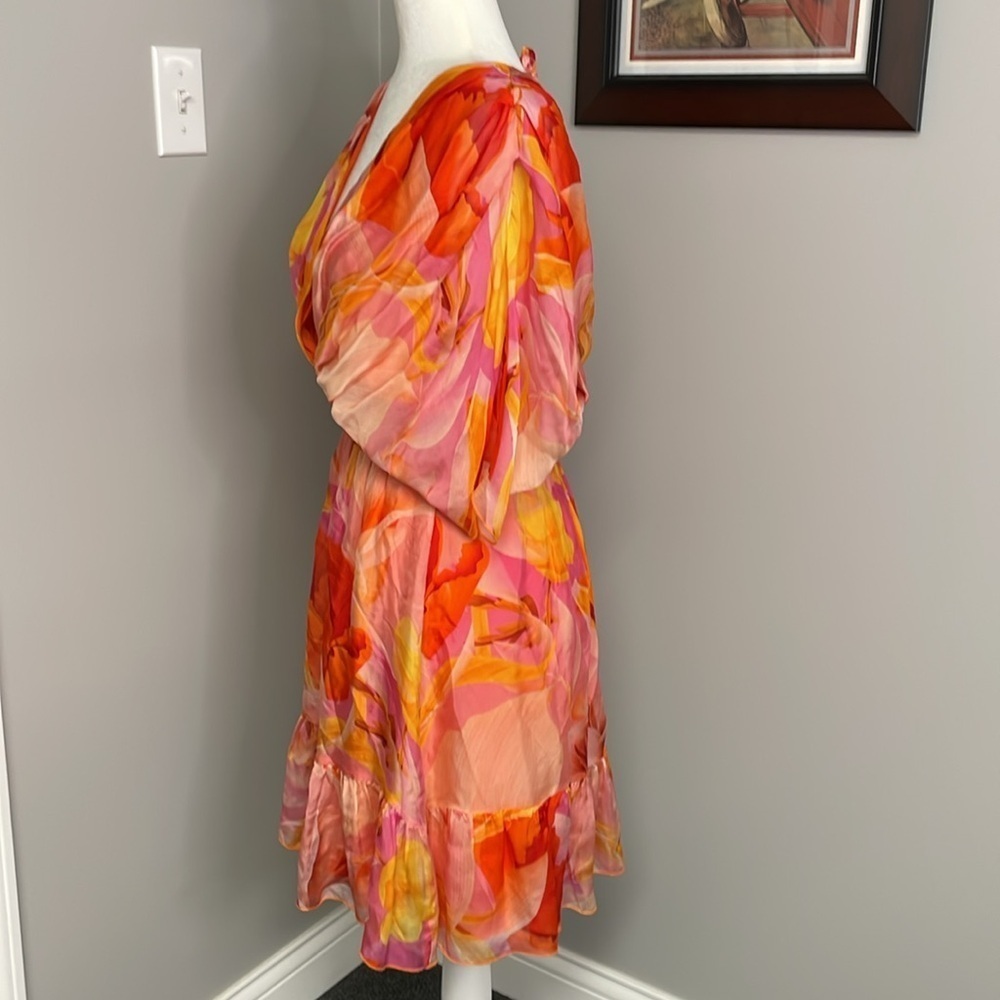 Liu Jo Pink Orange Floral Ruffle Mini Dress Silk Feminine Flowy Beach Resortwear - Picture 5 of 10
